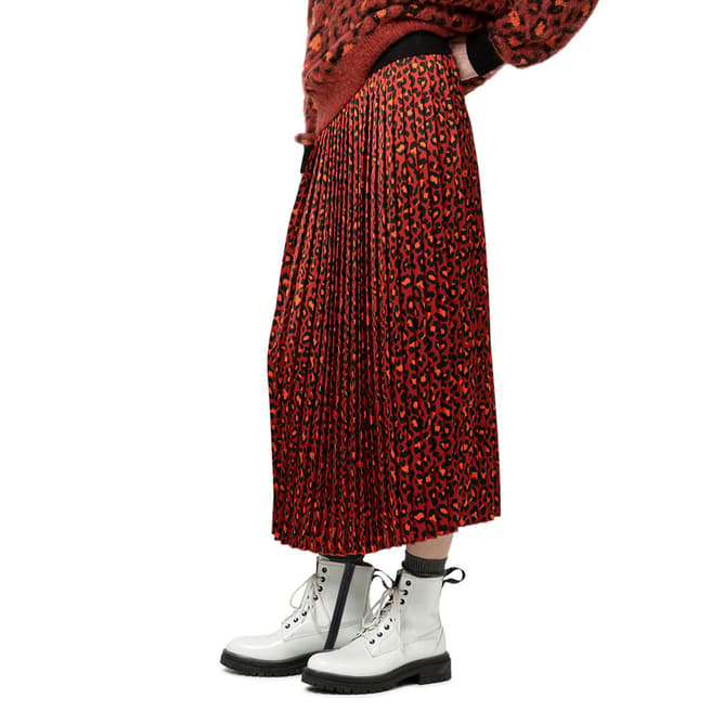HUGO Red Leopard Replissa-3 Pleat Skirt