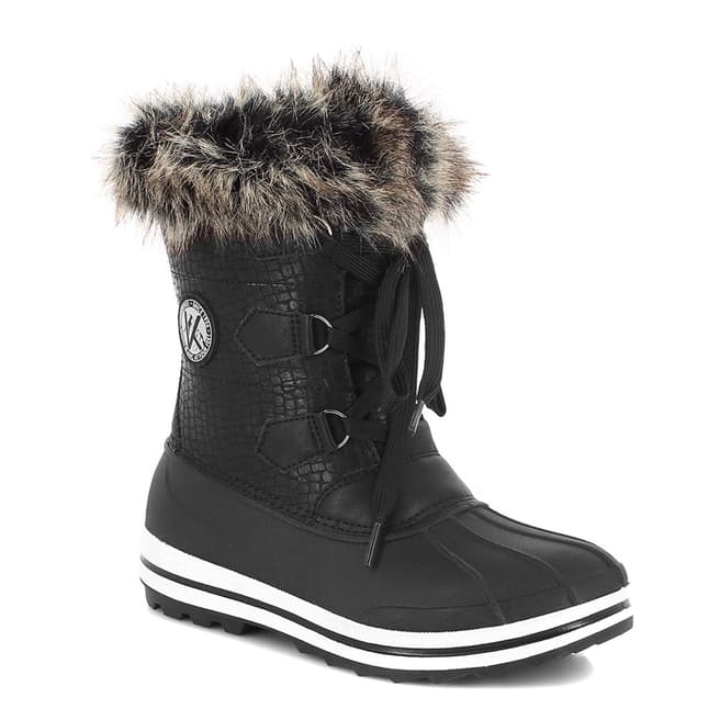 Kimberfeel Black Croco Elisa Faux Fur Cuff Snow Boots
