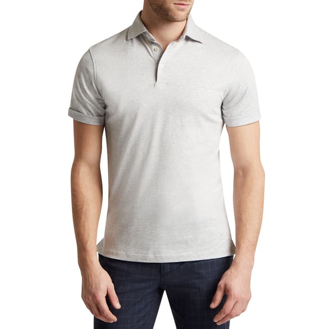 Hackett London Grey Linen Blend Pique Polo Shirt
