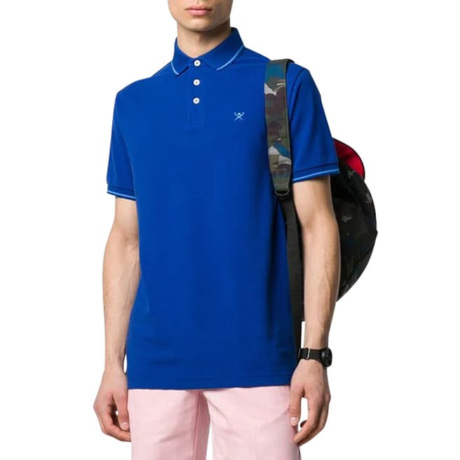 Hackett London Blue Contrast Stripe Polo Shirt
