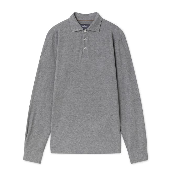 Hackett London Grey Marl Travel Long Sleeve Polo Shirt