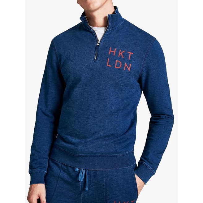 Hackett London Indigo Half Zip Cotton Sweatshirt