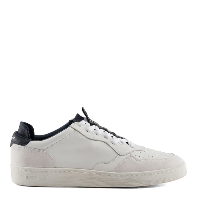 Replay Off White/Navy Hardman Lace Up Leather Sneakers