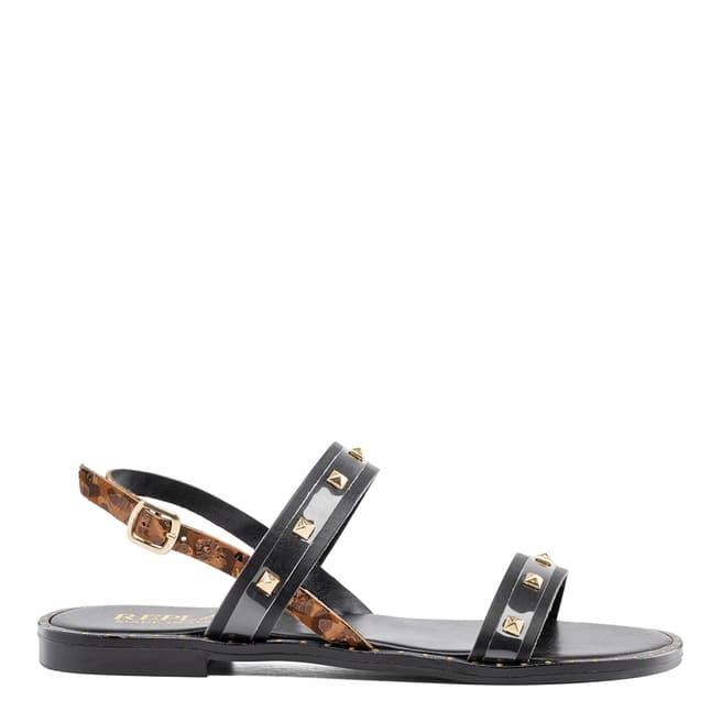 Replay Black Leopard Nymet Leather Sandals