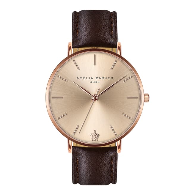 Amelia Parker Gold Sky Brown Leather Watch