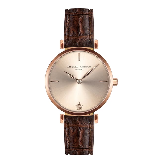 Amelia Parker Brown Gold Shore Leather Watch 32mm