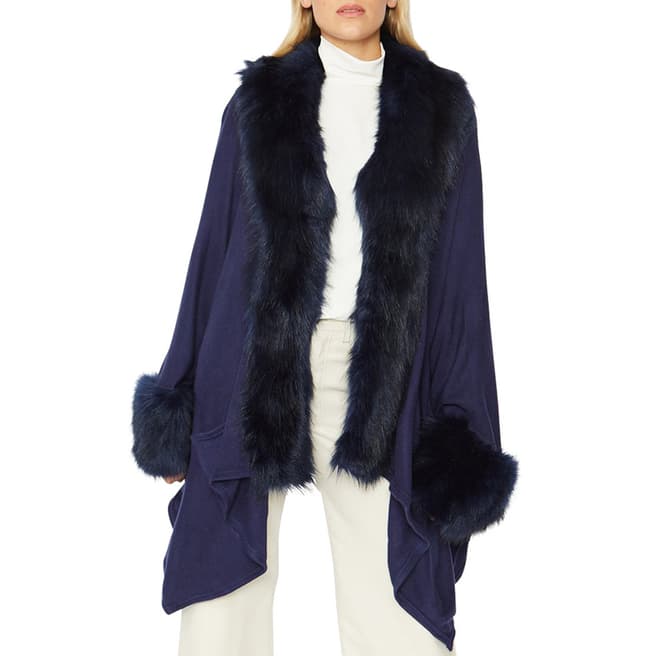 JayLey Collection Navy Knitted Luxury Faux Fur Cape