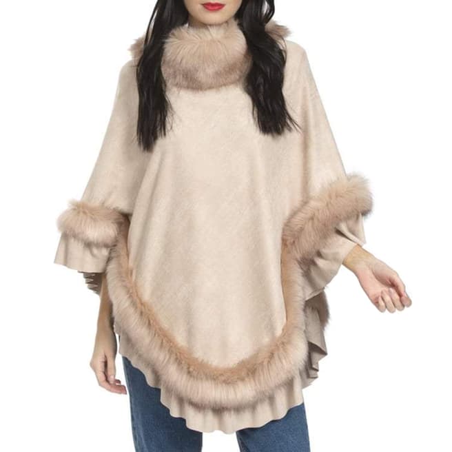 JayLey Collection Pink Suede & Faux Fur Poncho