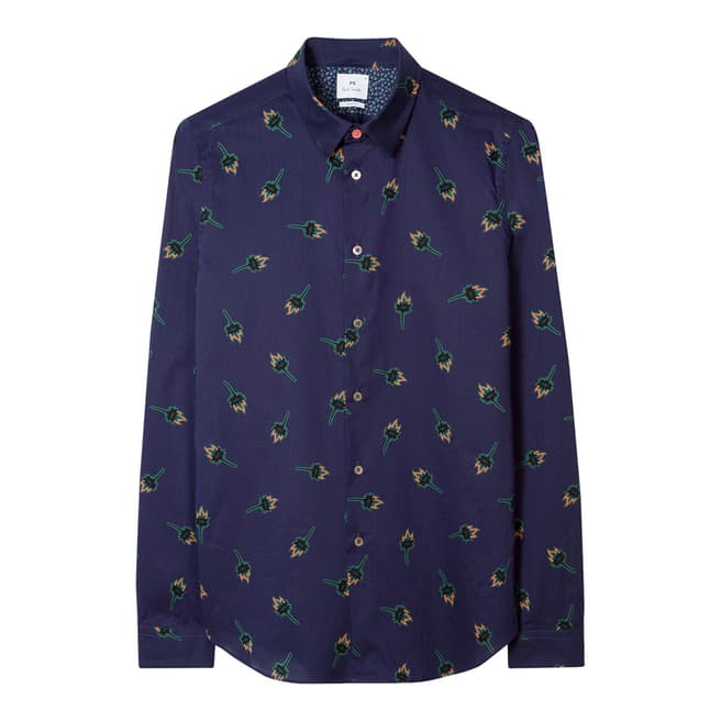 PAUL SMITH Navy Printed Slim Fit Cotton Shirt