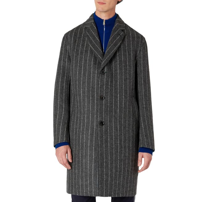 PAUL SMITH Grey Pin Striped Wool Blend Coat