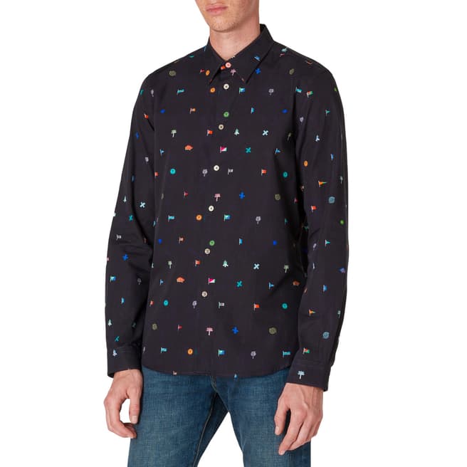 PAUL SMITH Midnight Patterned Tailored Fit Cotton Shirt