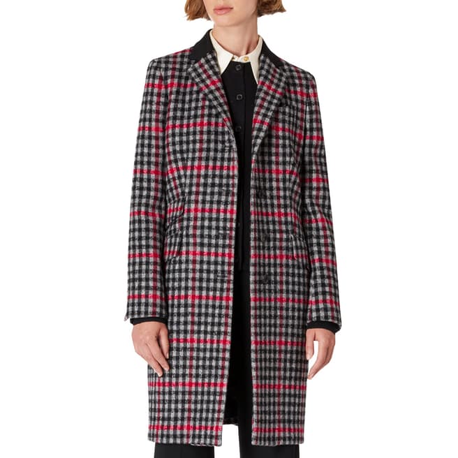 PAUL SMITH Black/Red Check Wool Blend Coat