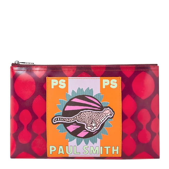 PAUL SMITH Red Leather Cheetah Pouch Bag