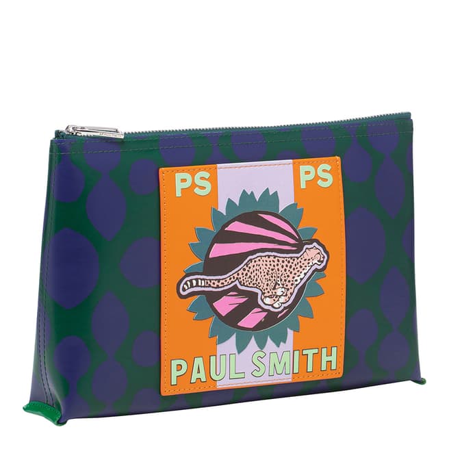 PAUL SMITH Blue Leather Cheetah Pouch Bag