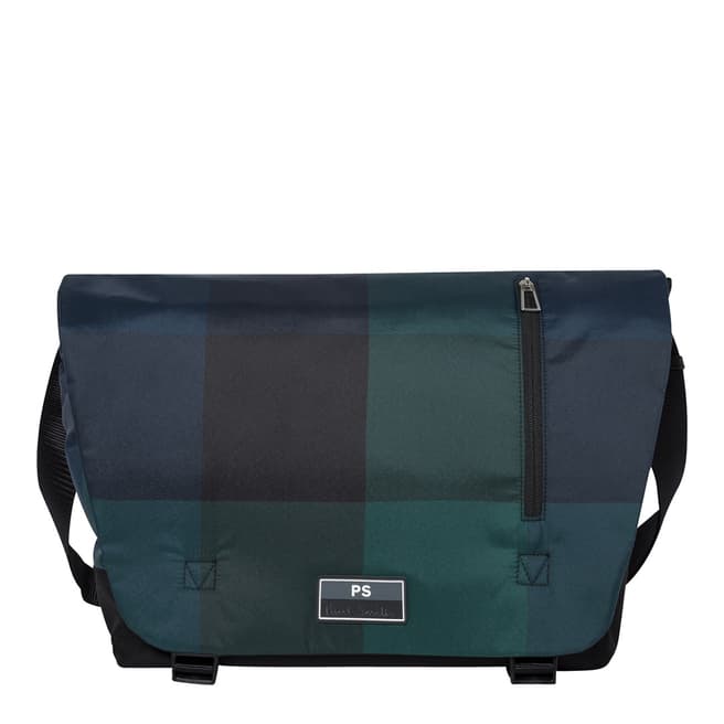 PAUL SMITH Dark Navy Check Leather Courier Bag