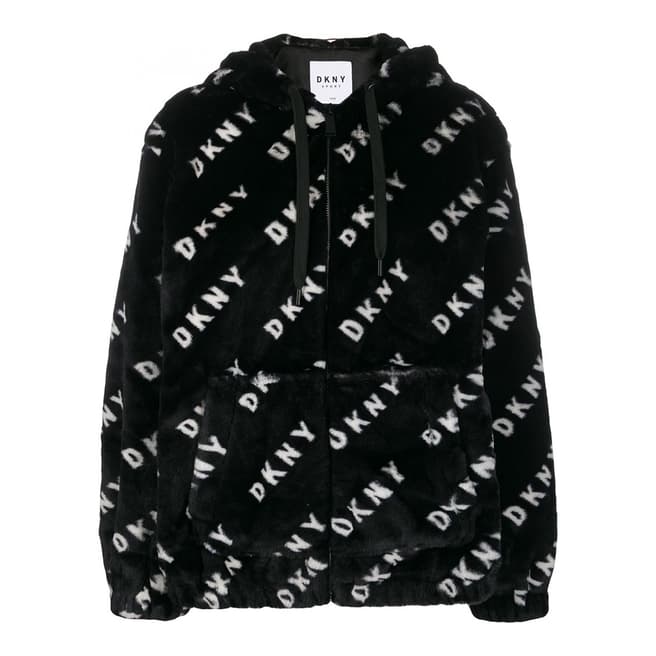 DKNY Black Logo Faux Fur Hoodie
