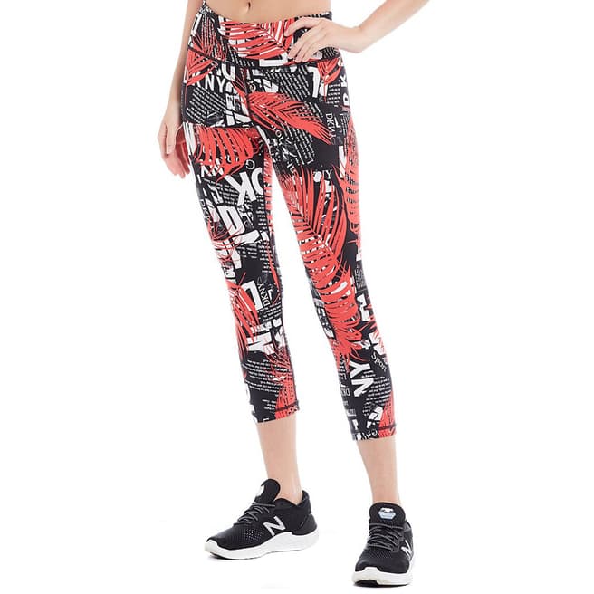 DKNY Radiant Red Tropical Text Cropped Leggings