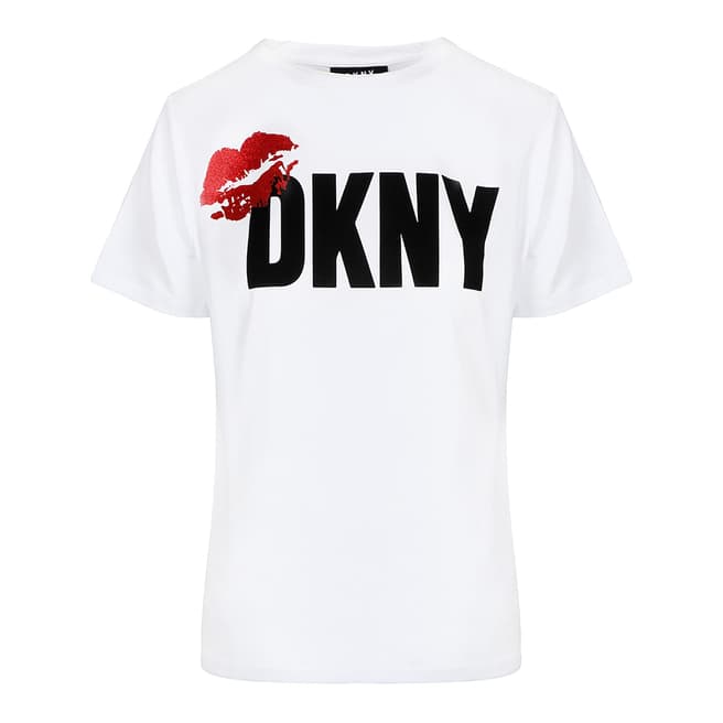 DKNY White Logo Glitter Lips T-Shirt