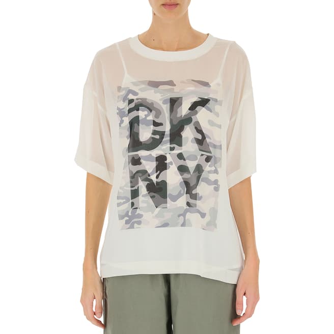DKNY Ivory/ Camo Logo T-Shirt 