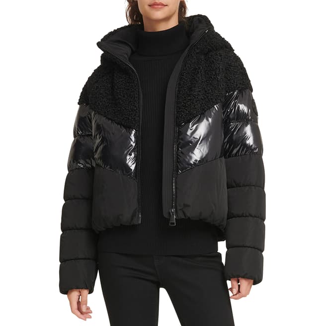 DKNY Women's Black Sherpa Puffer Coat