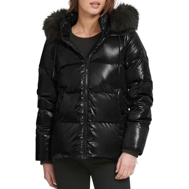 DKNY Women's Black Hooded Puffer Jacket