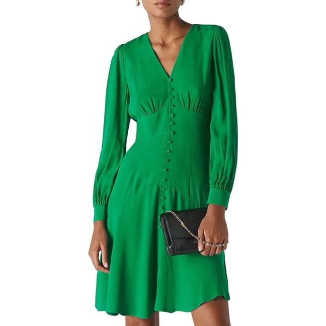 WHISTLES Green Short Button Through Dress