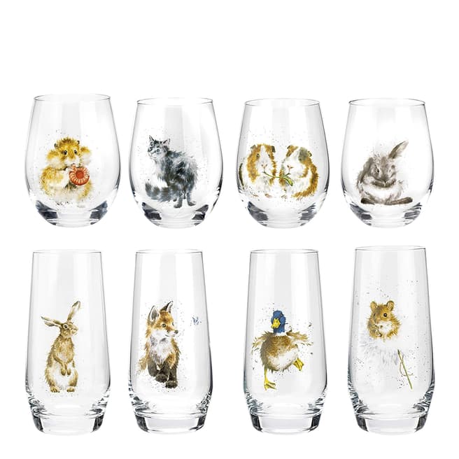 Royal Worcester Set of 8 Assorted Country Animals Glasses