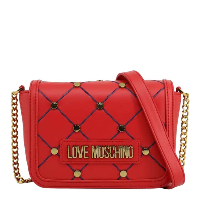 Love Moschino Red Studded Flap Over Crossbody