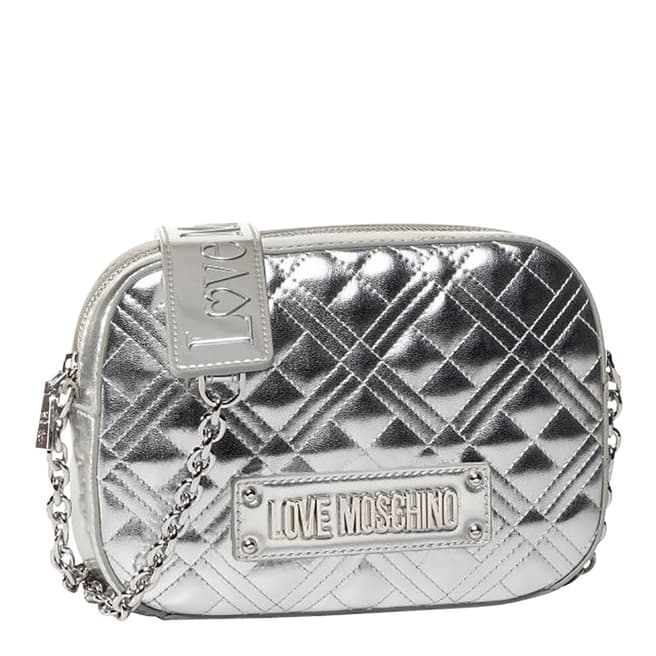 Love Moschino Silver Quilted Small Cross Body Bag 