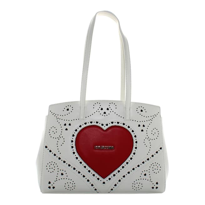 Love Moschino White Large Shoulder Bag With Heart