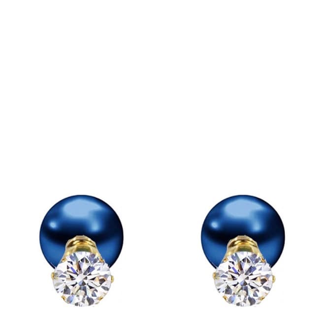 Liv Oliver 18K Gold Plated CZ & Blue Pearl Double Sided Earrings