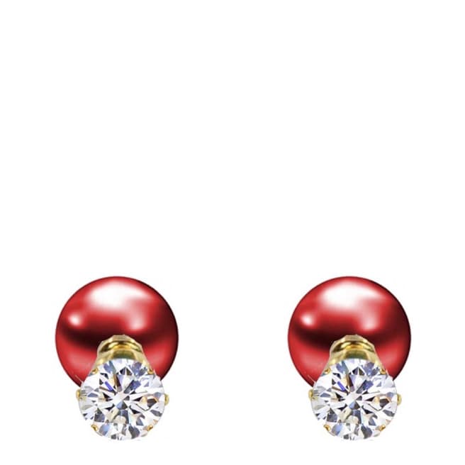 Chloe Collection by Liv Oliver 18K Gold Plated CZ & Red Pearl Double Sided Earrings