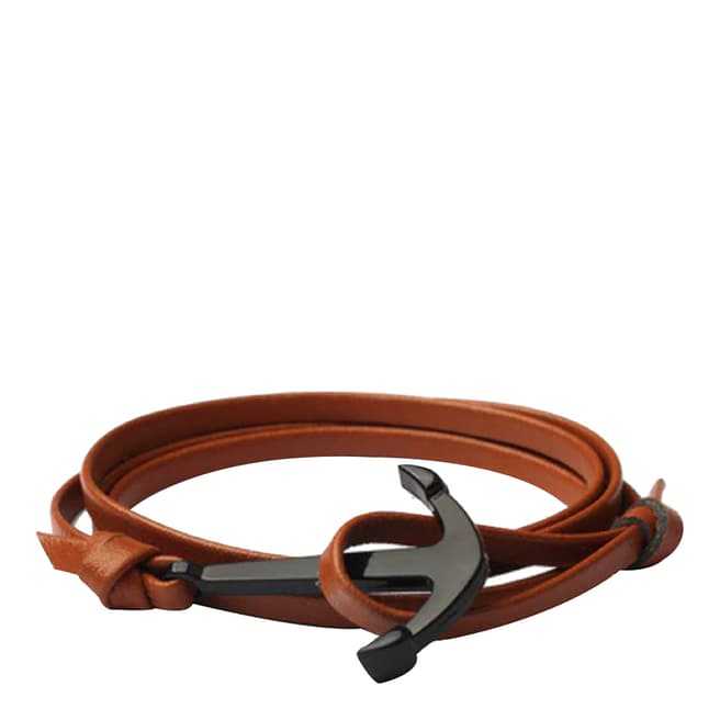 Stephen Oliver Black Plated Brown Leather Wrap Bracelet