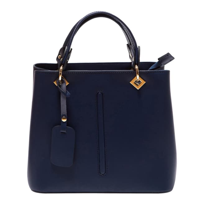Roberta M Navy Leather Top Handle Bag