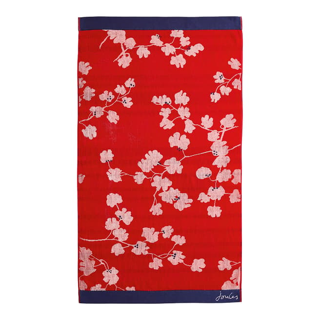 Joules Penzance Floral Bath Towel, Red