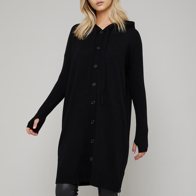 N°· Eleven Black Cashmere Blend Longline Hooded Cardigan