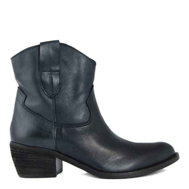 LAB78 Blue Leather Western Ankle Boots