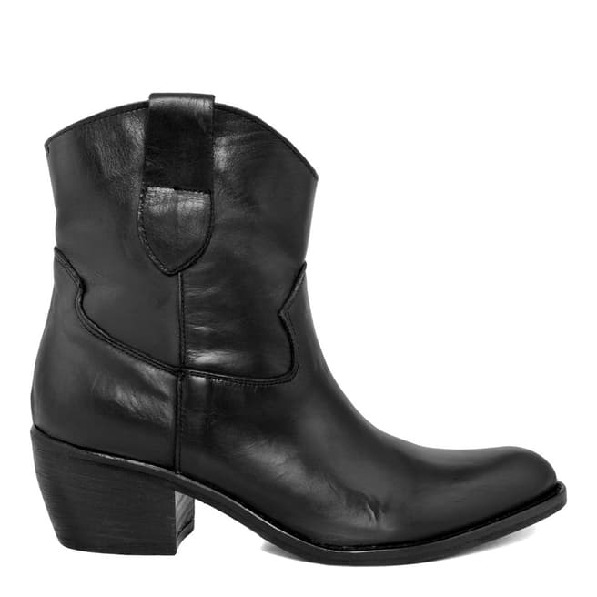 LAB78 Black Leather Western Ankle Boots