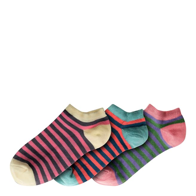 Funky Steps Multi Stripe 3 Pack Ankle Socks 