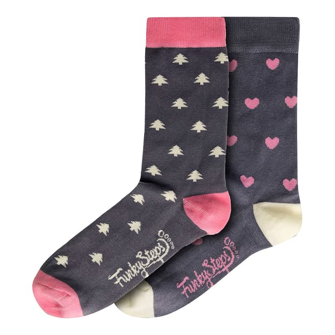 Funky Steps Grey/Pink 2 Pack Regular Socks