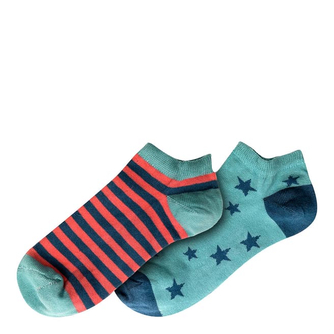 Funky Steps Blue/Red 2 Pack Ankle Socks 