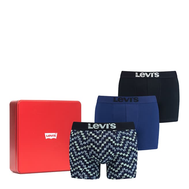 Levi's Navy/Blue/White 3 Pack Logo Boxer Brief Giftbox