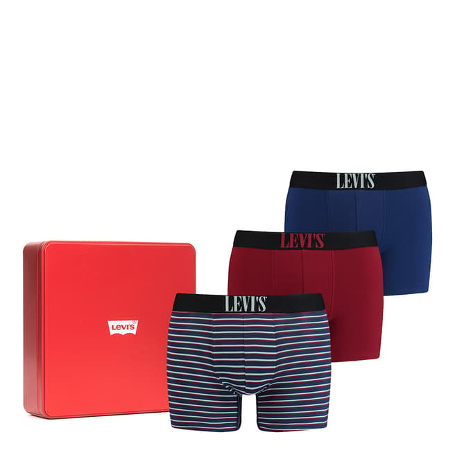 Levi's Red/Navy/Multi 3 Pack Stripe Boxer Brief Giftbox
