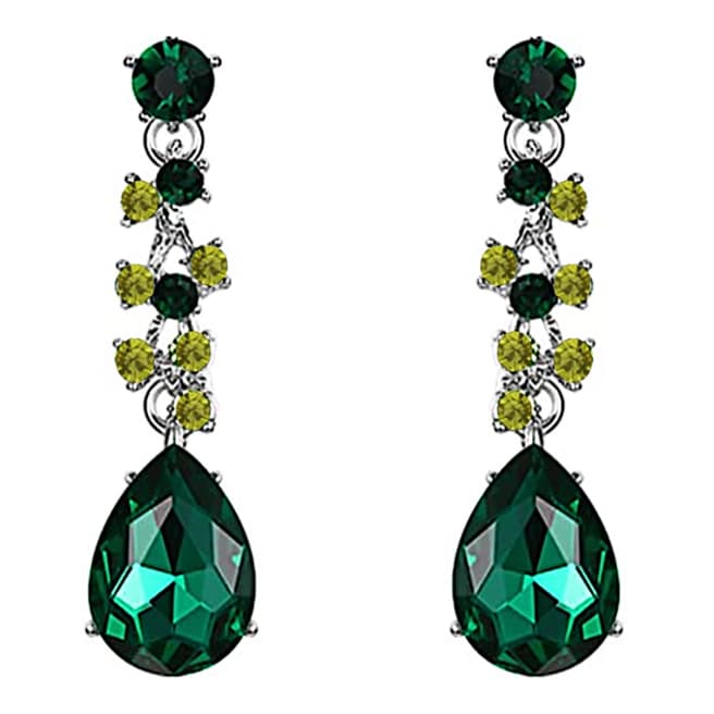 Chloe Collection by Liv Oliver Silver Plated Green Crystal Drop Earrings