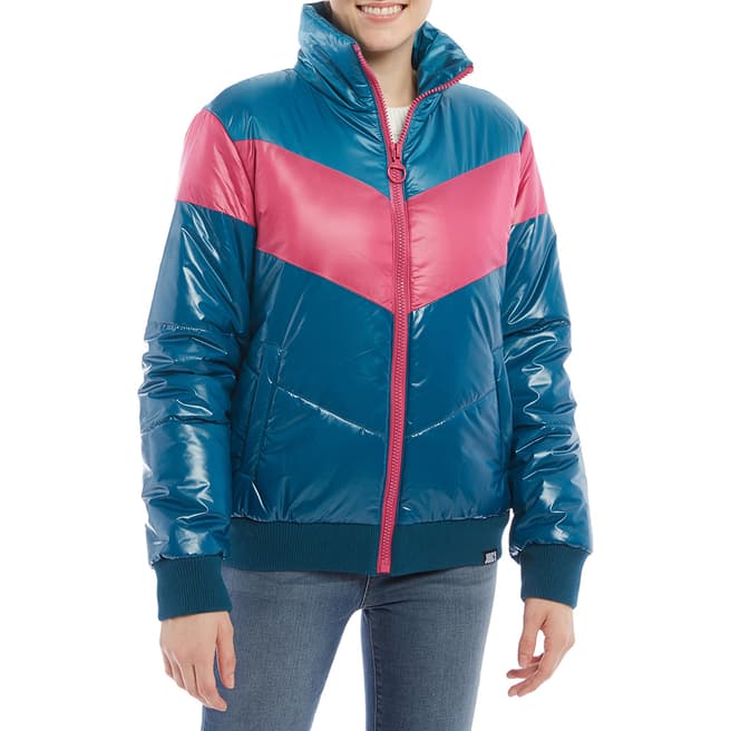 Juicy Couture Blue High Shine Puffer Jacket
