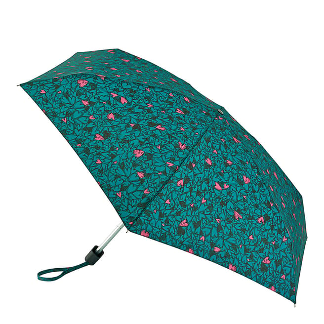 Lulu Guinness Teal Scribble Hearts Umbrella