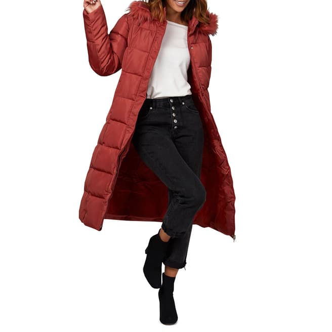 Comptoir du Manteau Red Hooded Quilted Jacket