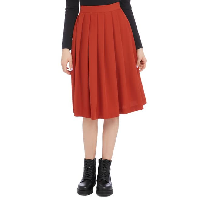 STEFANEL Red Wool Pleated Skirt