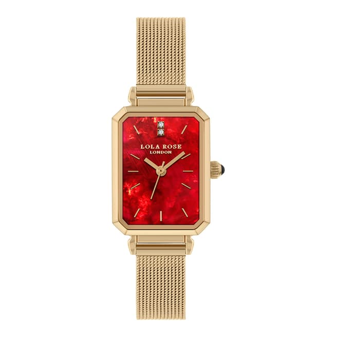 Lola Rose Gold Ruby Rectangle Mesh Watch 20mm