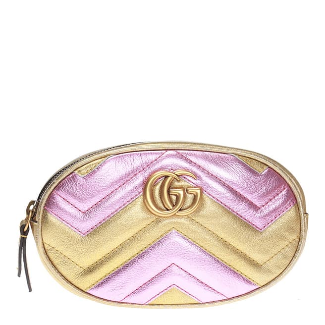 Gucci Pink/Gold GG Marmont Belt Bag 